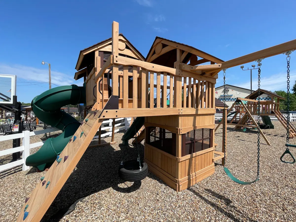 wooden swing set with slide