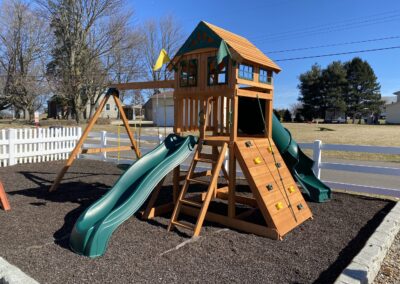 swing set with tube slide and spiral sluide