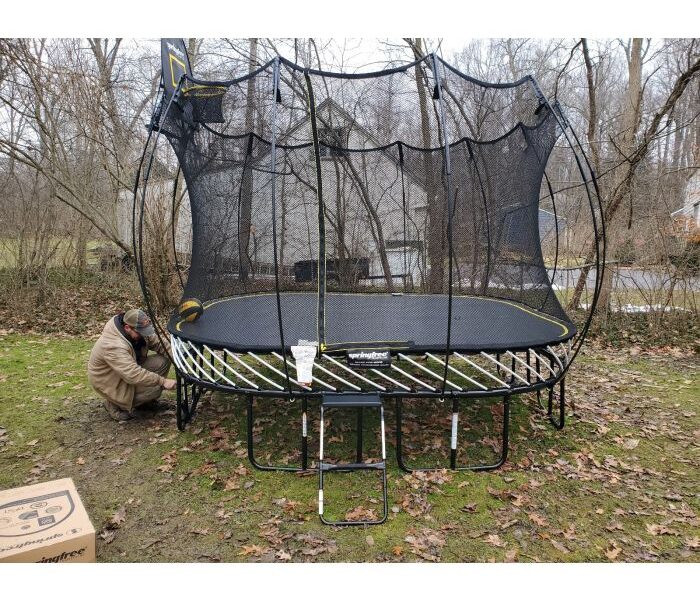 large square trampoline installation